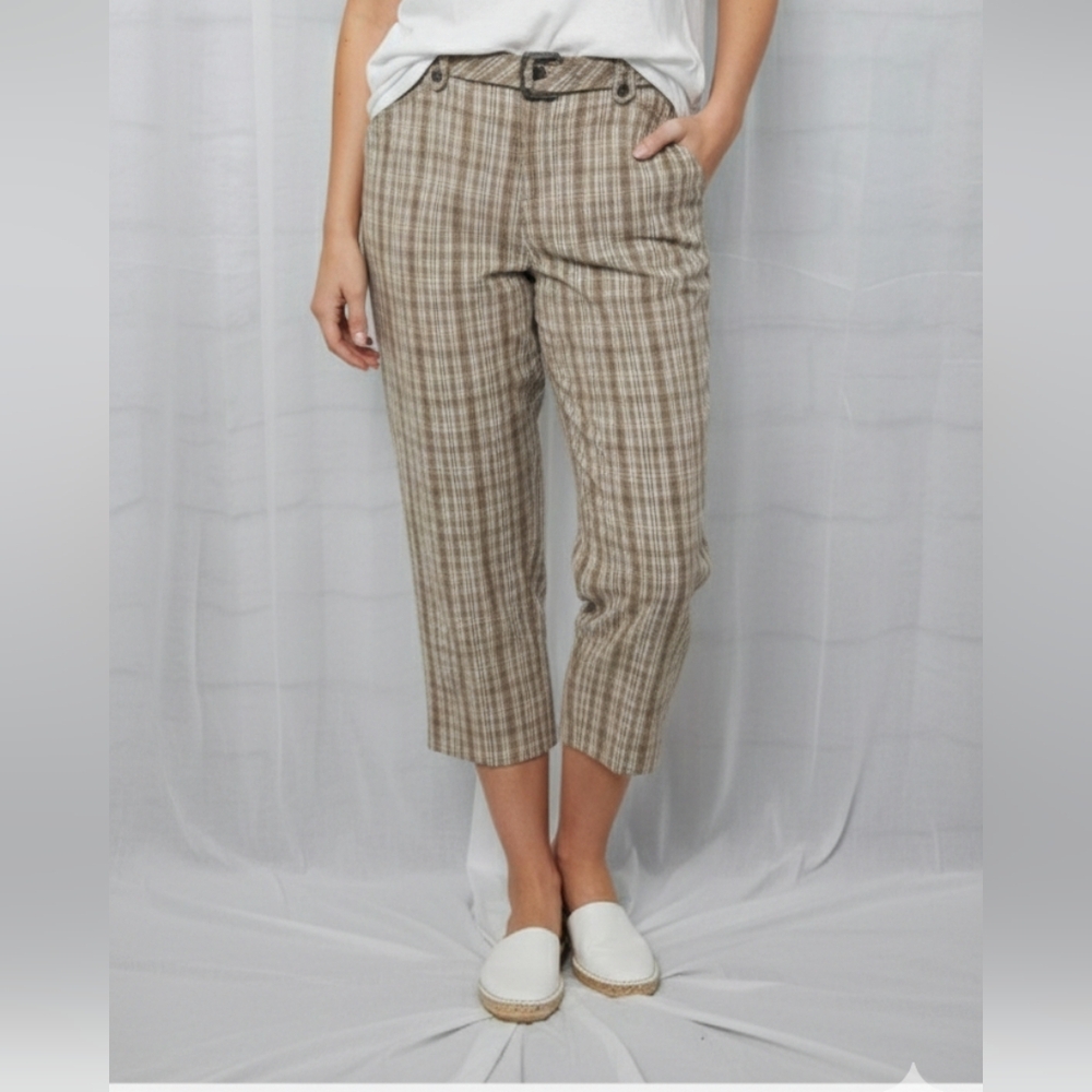 White Stag Tan Plaid Belted Walking Shorts Preppy 12